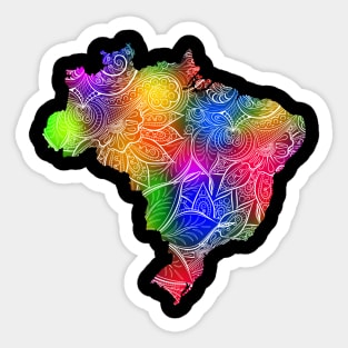 Colorful mandala art map of Brazil with text in multicolor pattern Sticker